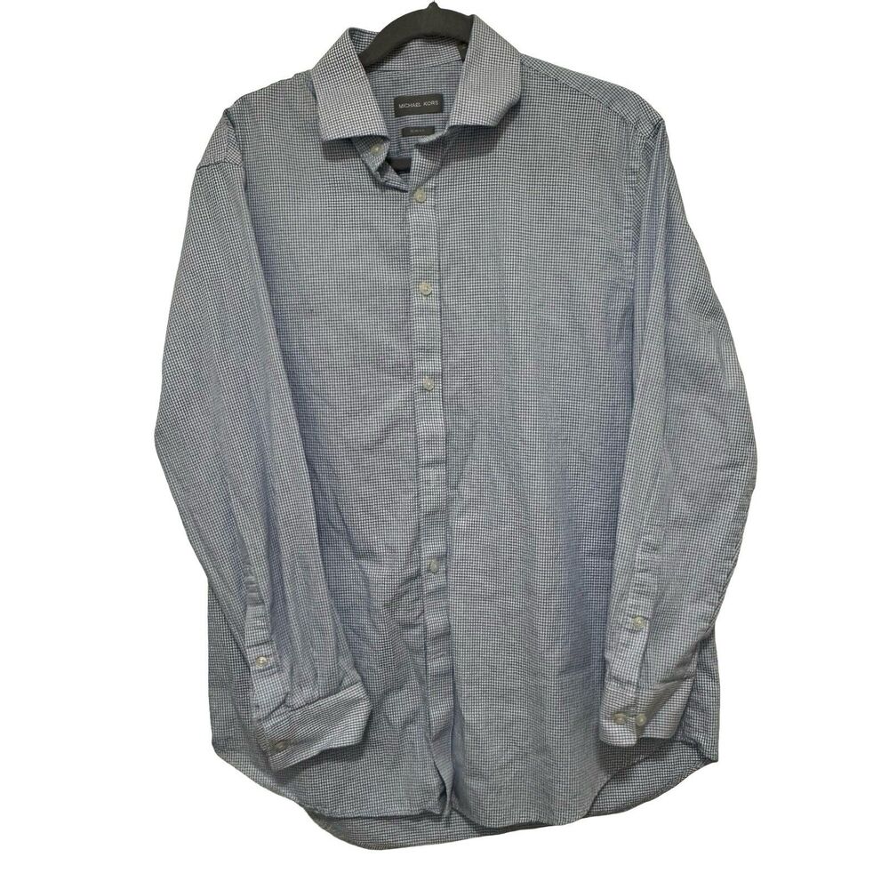 Michael Kors Dress Shirt Men’s Size L 16.5/32/33 Blue White Plaid Slim Fit